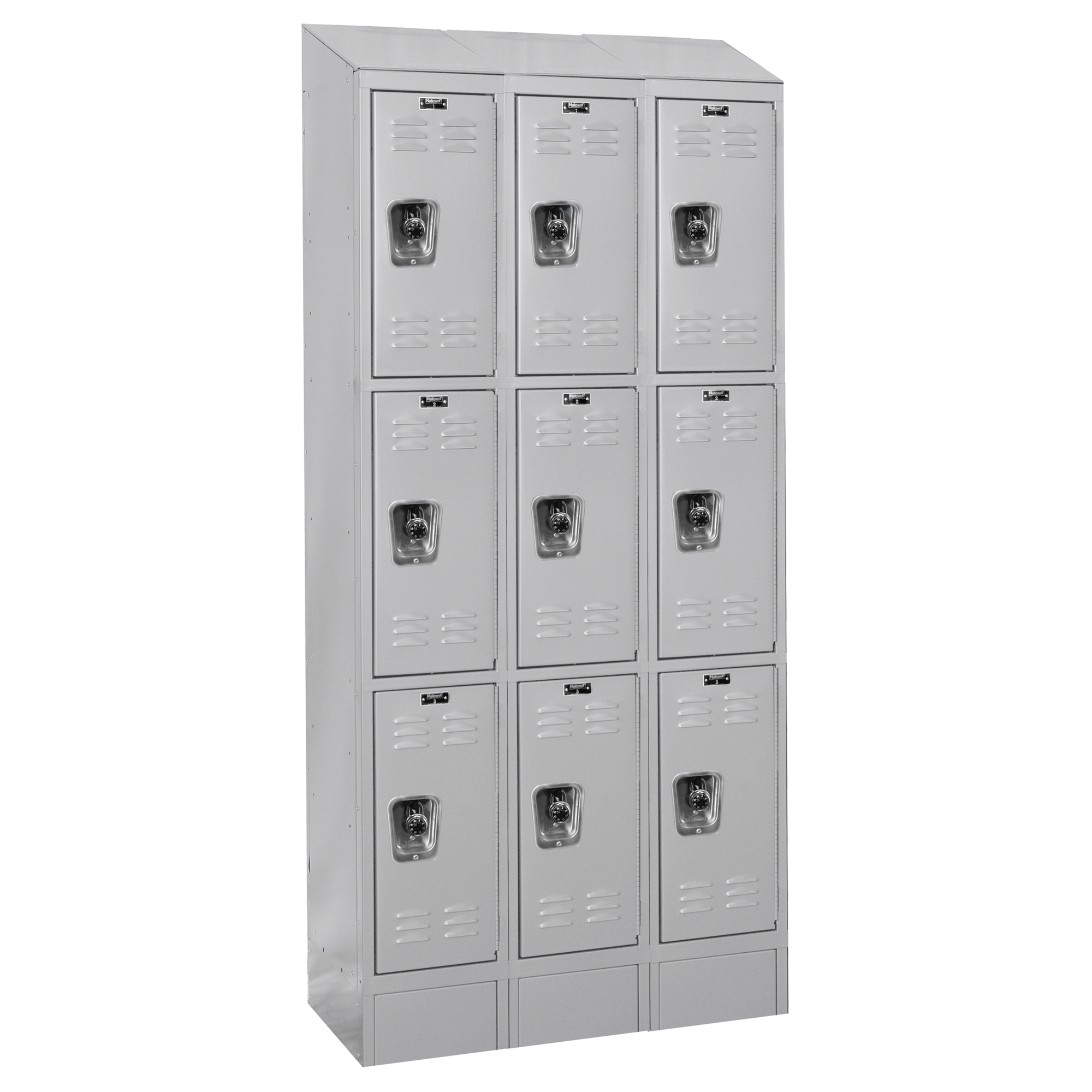 Hallowell, Triple Tier ReadyBuilt Locker, Height 82 in, Width 36 in, Color Gray, Model# URB3228-3ASB-PL